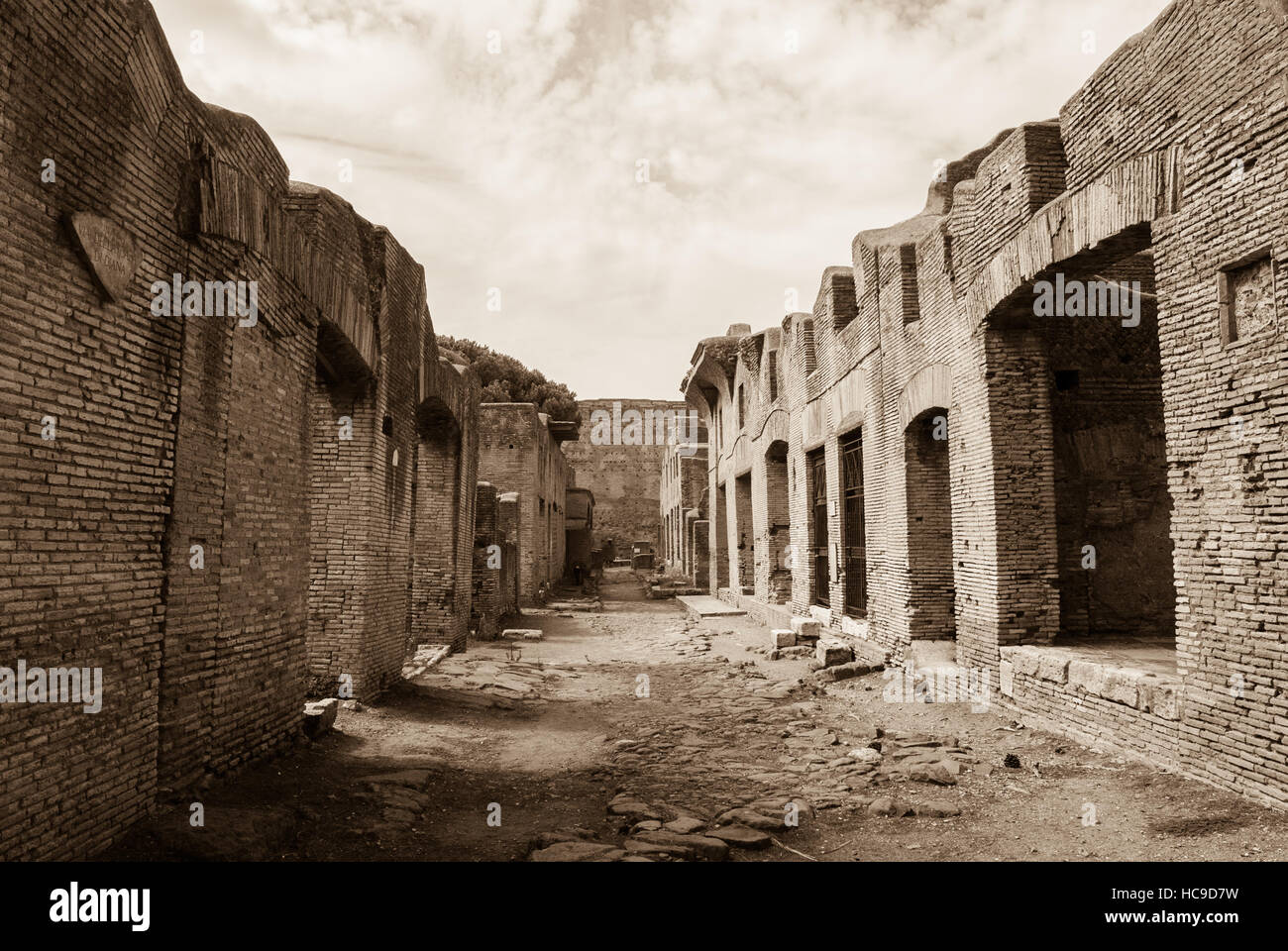 Eine alte Straße in Ostia Antica, Italien Stockfoto