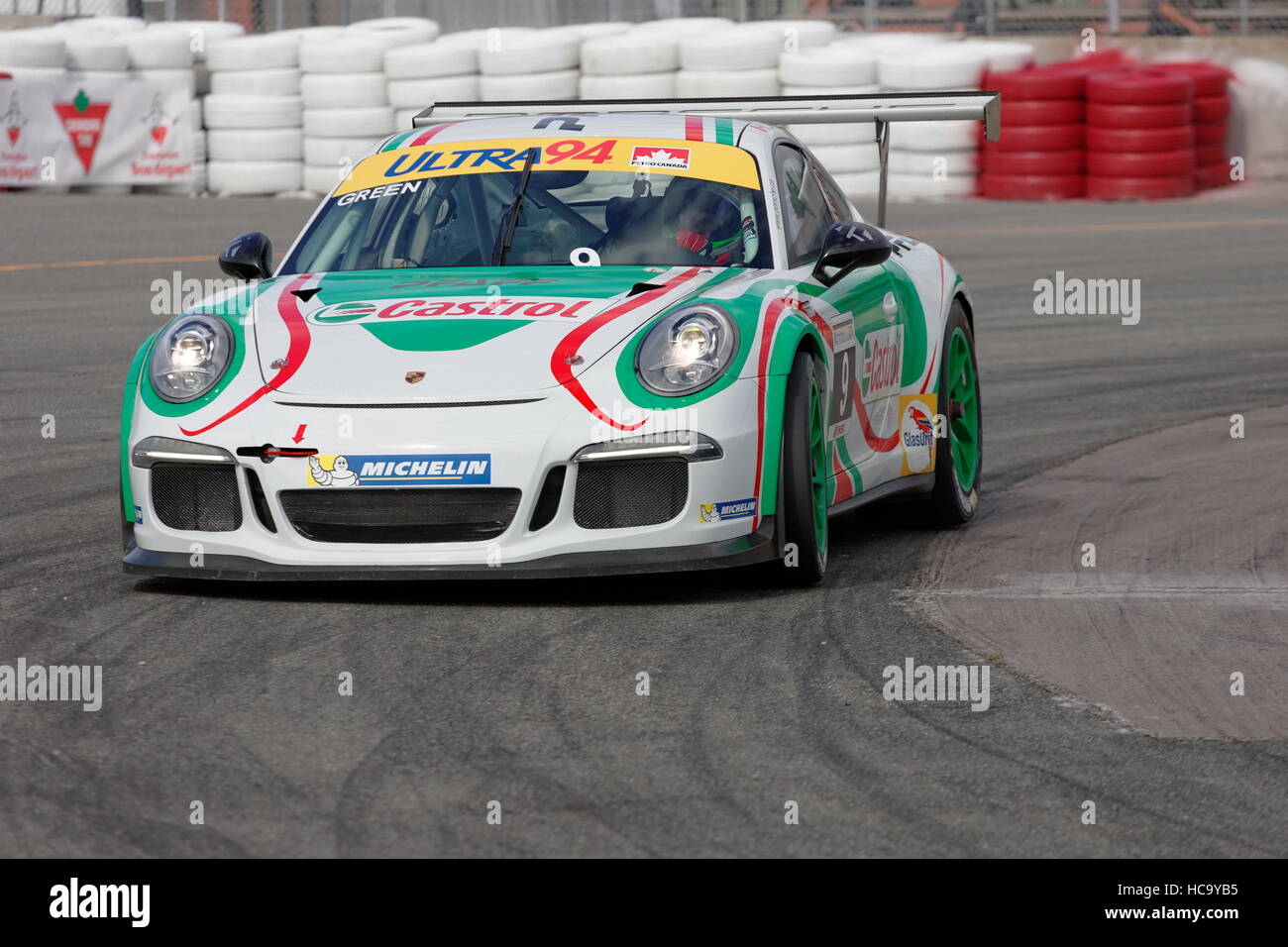 Startnummer 9, Christopher Green im Wettbewerb in der Porsche GT3 Cup Challenge Kanada an der GP3R in Trois-Rivieres, Quebec Stockfoto
