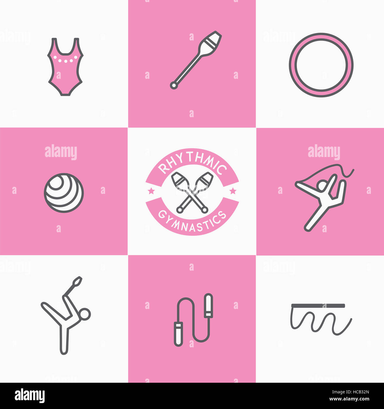 Linie-Icons für Rhythmische Sportgymnastik Stockfoto