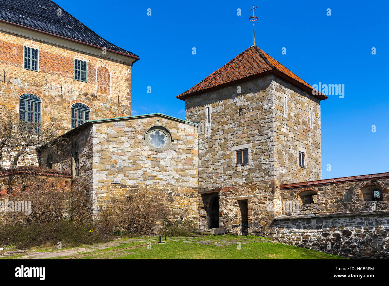 Festung Akershus, eine mittelalterliche Burg, die als Gefängnis, Oslo, Norwegen verwendet wurde. Stockfoto