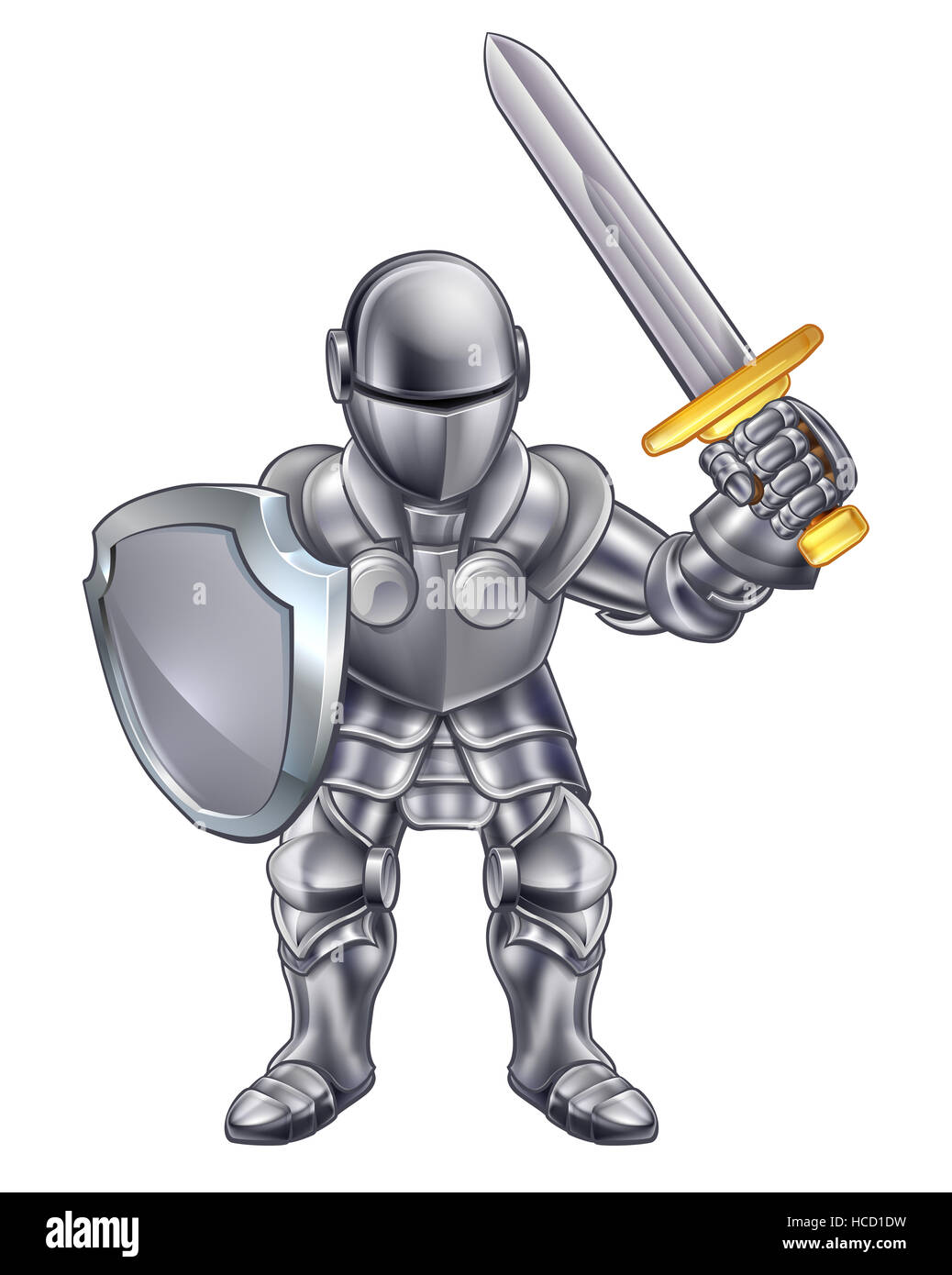Cartoon Ritter in seiner Rüstung mit Schwert und Schild Stockfoto
