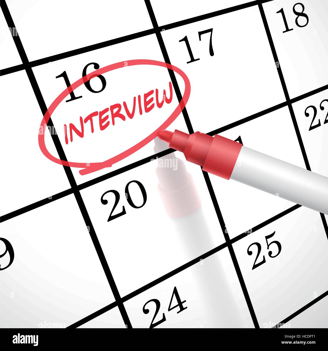 Interview Wort Kreis markiert mit einem roten Stift in einem Kalender Stock Vektor