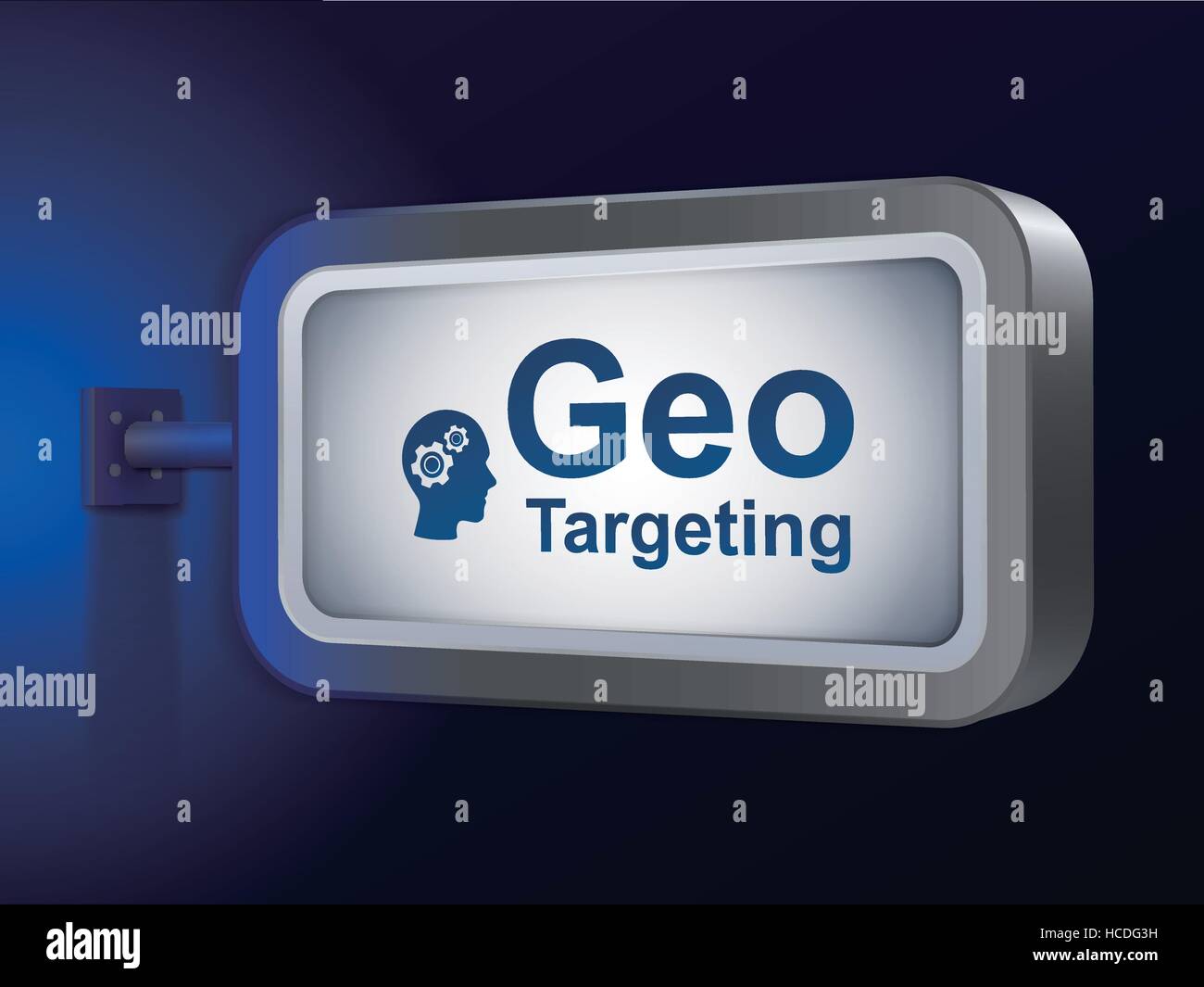Geo-targeting Wörter auf Plakatwand auf blauem Hintergrund Stock Vektor