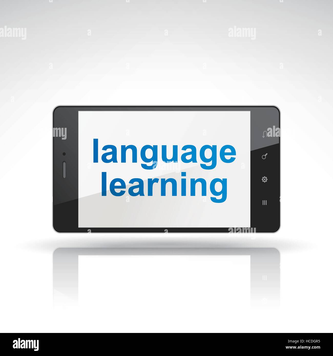 Sprache lernen von Vokabeln auf dem Handy isoliert auf weiss Stock Vektor