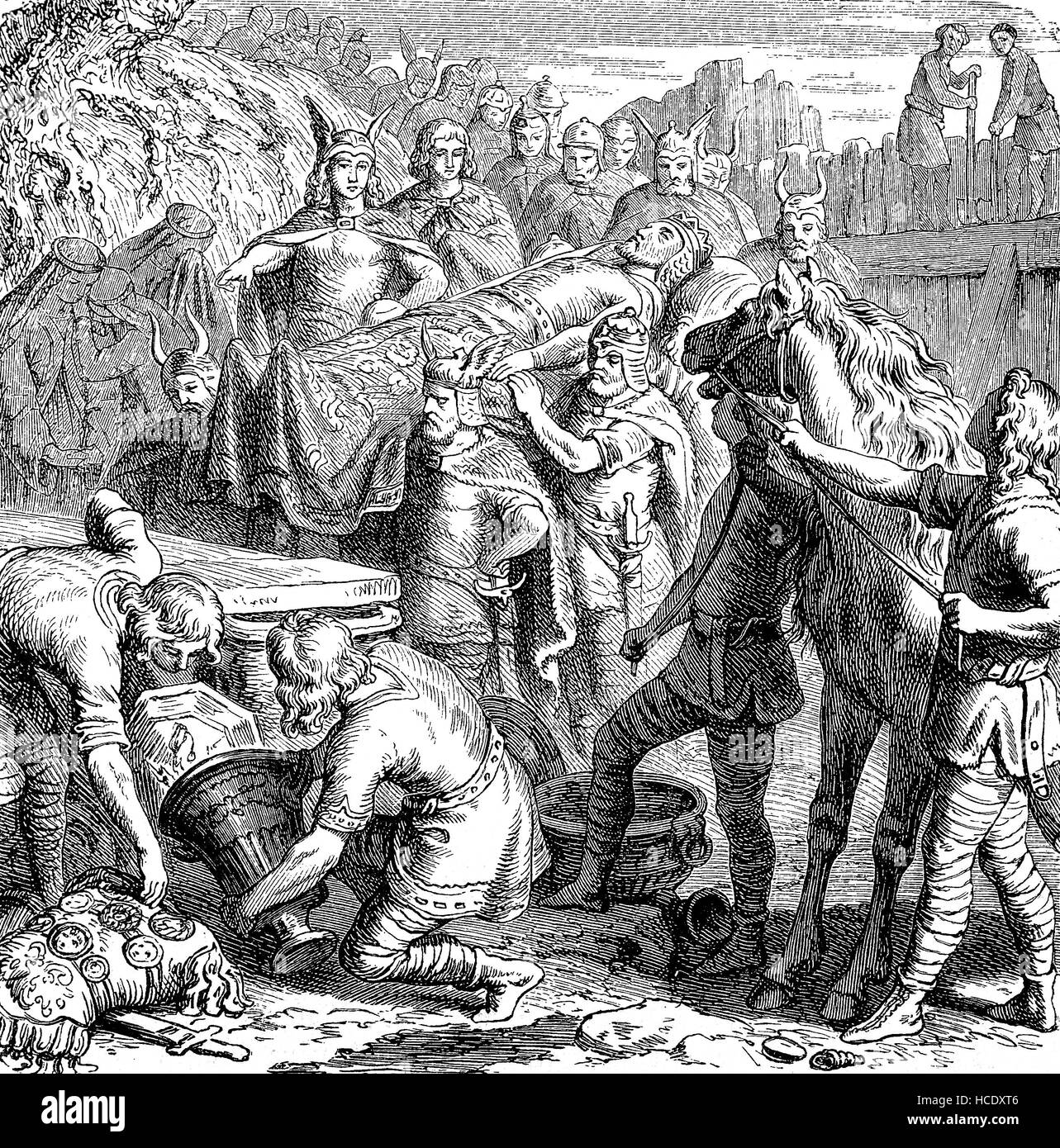 Begräbnis von Alarich I., am Busento Fluss in Kalabrien. Italien, 410 n. Chr., die Geschichte des antiken Rom, Römisches Reich, Italien Stockfoto