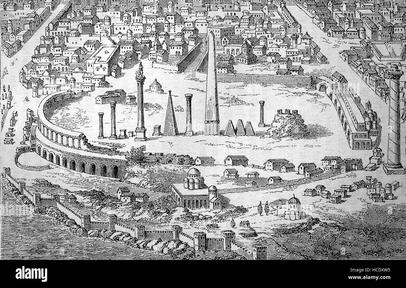 Konstantinopel, Constantinopolis, war die Hauptstadt des römischen/byzantinischen Reiches, hier das Hippodrom, eine antike griechische Stadion für Pferderennen und chariot Rennen und der Zirkus, die Geschichte des antiken Rom, Römisches Reich, Italien Stockfoto