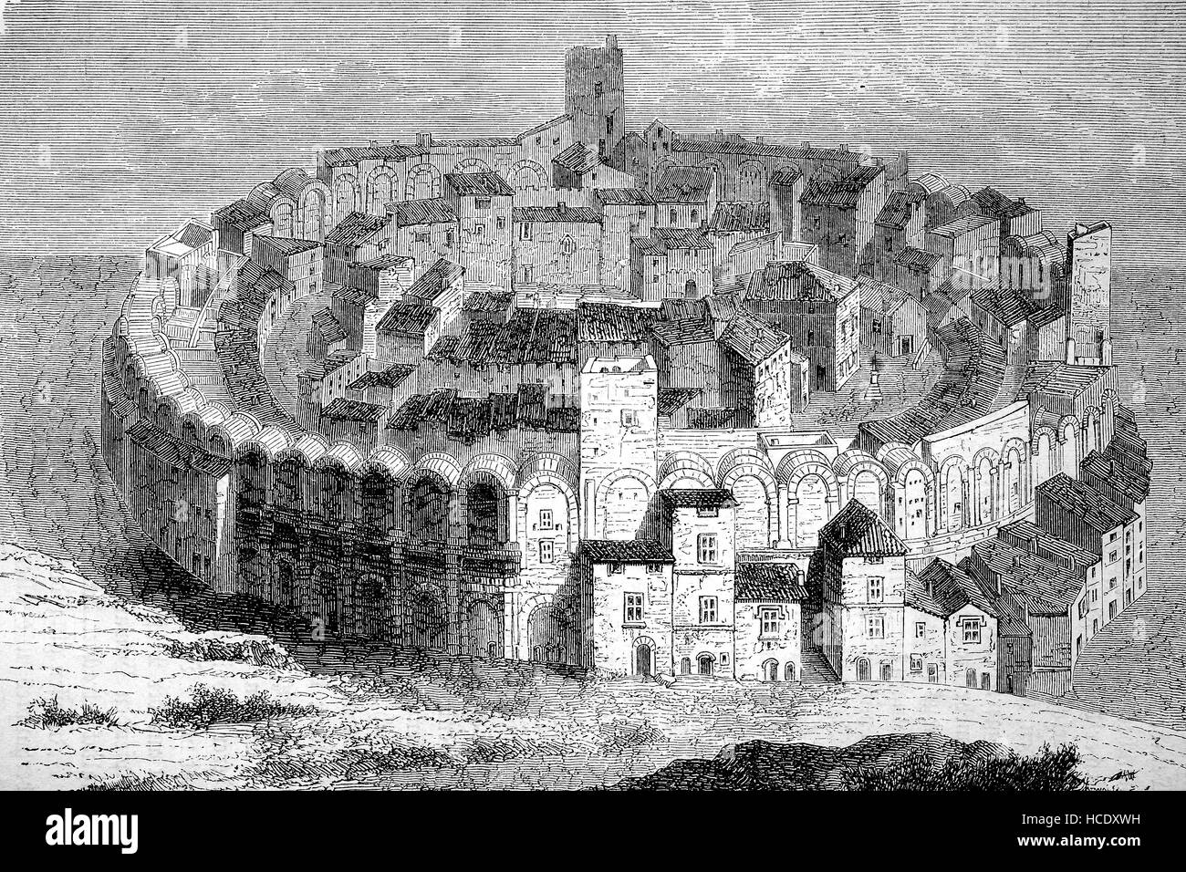 die alten römischen Arena, Amphitheater von Arles, Frankreich, die Geschichte des antiken Rom, Römisches Reich, Italien Stockfoto