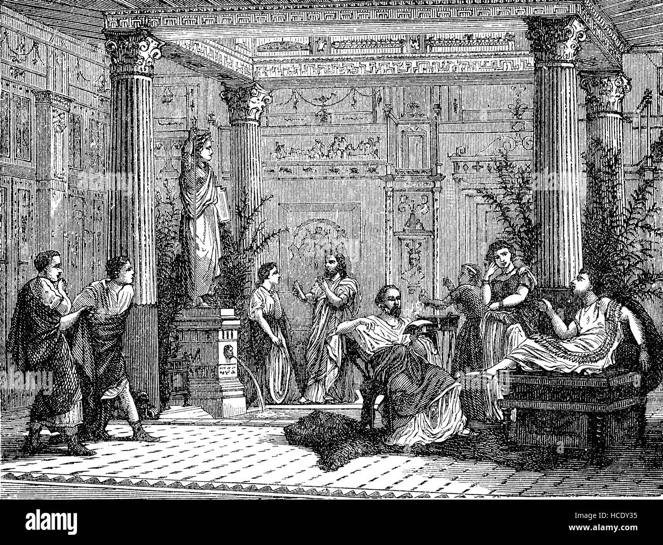 Rezeption im Atrium des römischen Konsuls, 400 n. Chr., die Geschichte des antiken Rom, Römisches Reich, Italien Stockfoto