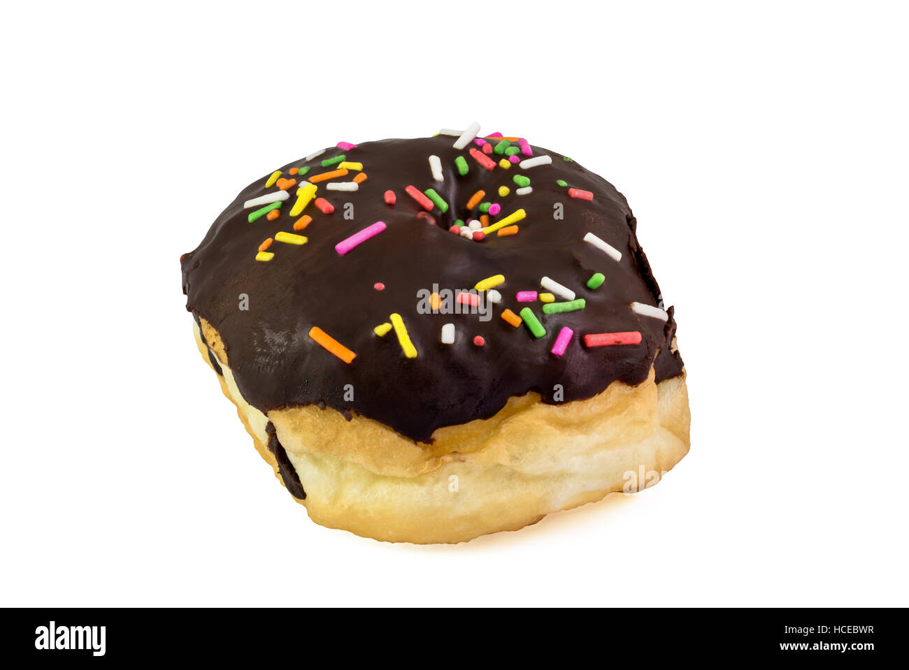 Krapfen mit Schokoladenglasur, isoliert auf weißem Hintergrund und clipping-Pfad Stockfoto