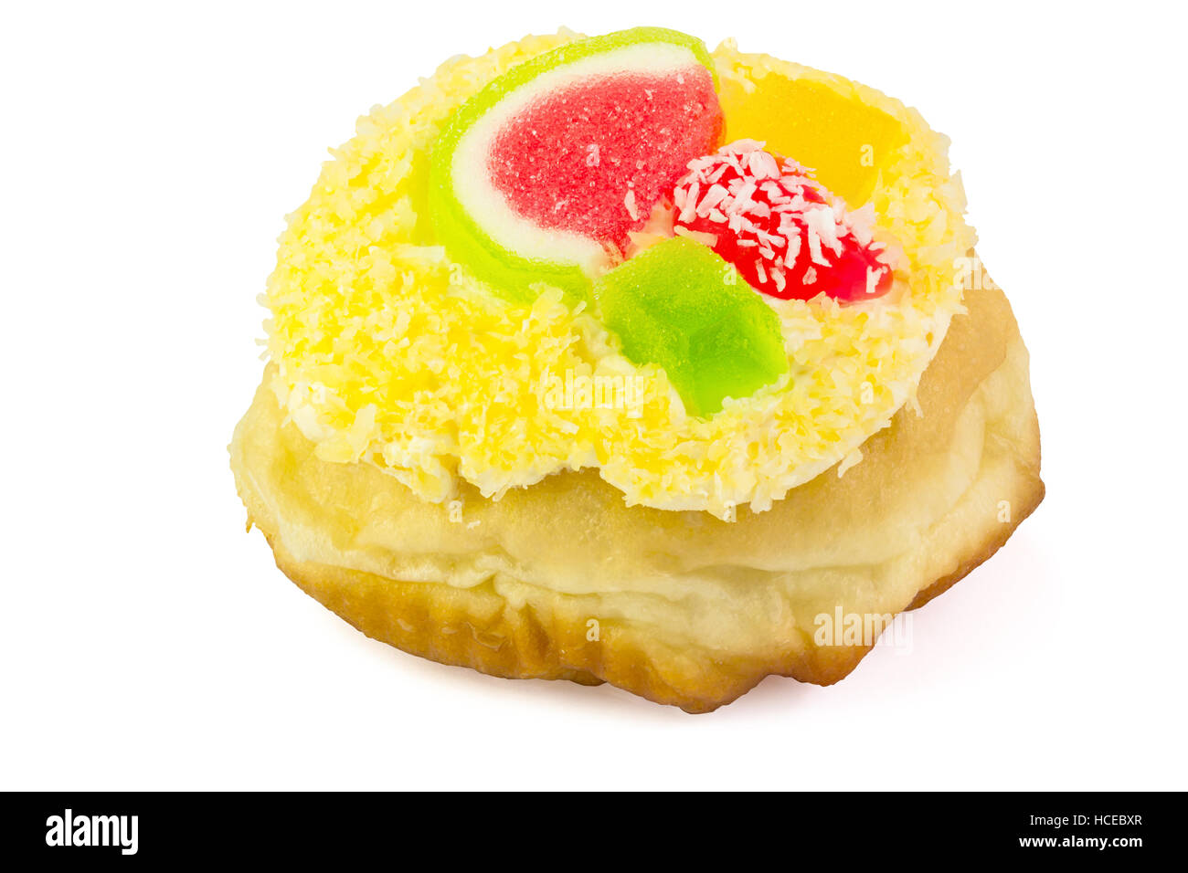 Donut mit cremiger Aufstrich, isoliert auf weißem Hintergrund und clipping-Pfad Stockfoto