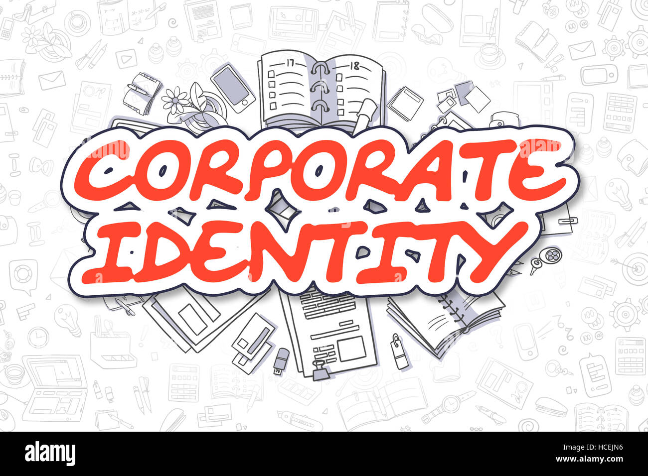 Corporate Identity - Doodle rotes Wort. Business-Konzept. Stockfoto