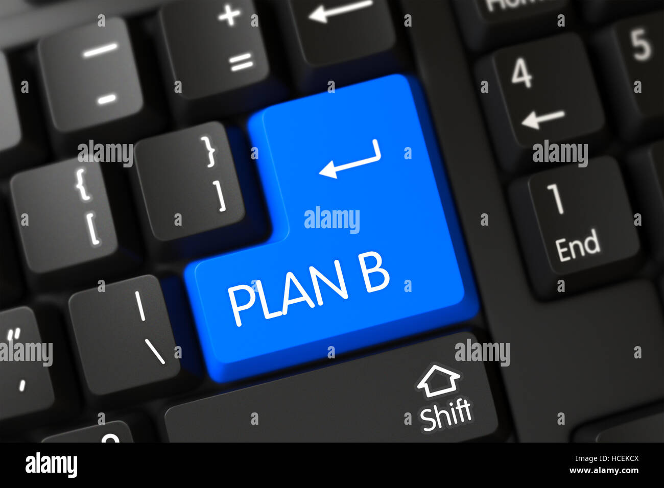 Blaue Plan B-Taste auf der Tastatur. 3D. Stockfoto