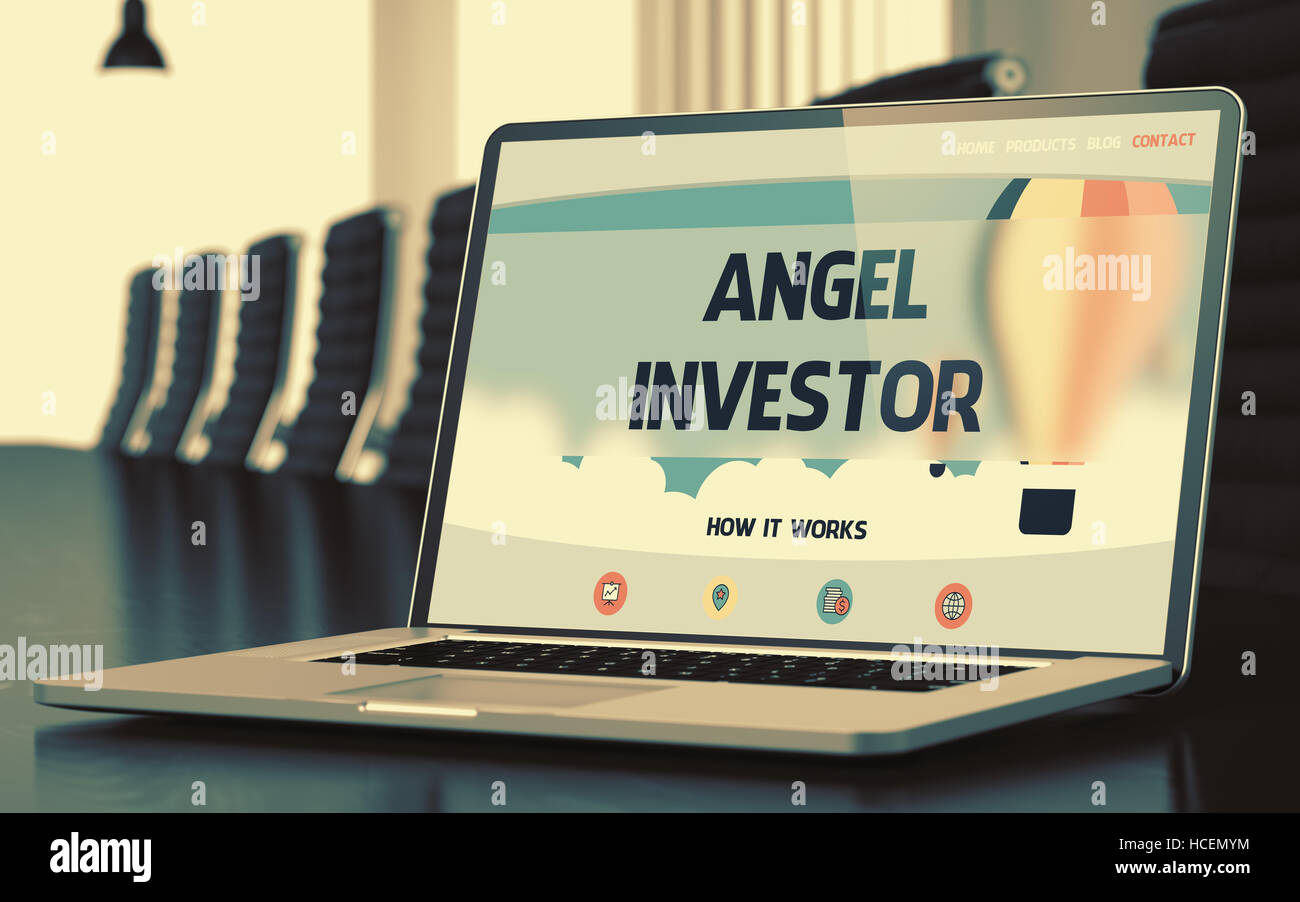 Business Angel - auf Laptop-Bildschirm. Closeup. 3D. Stockfoto