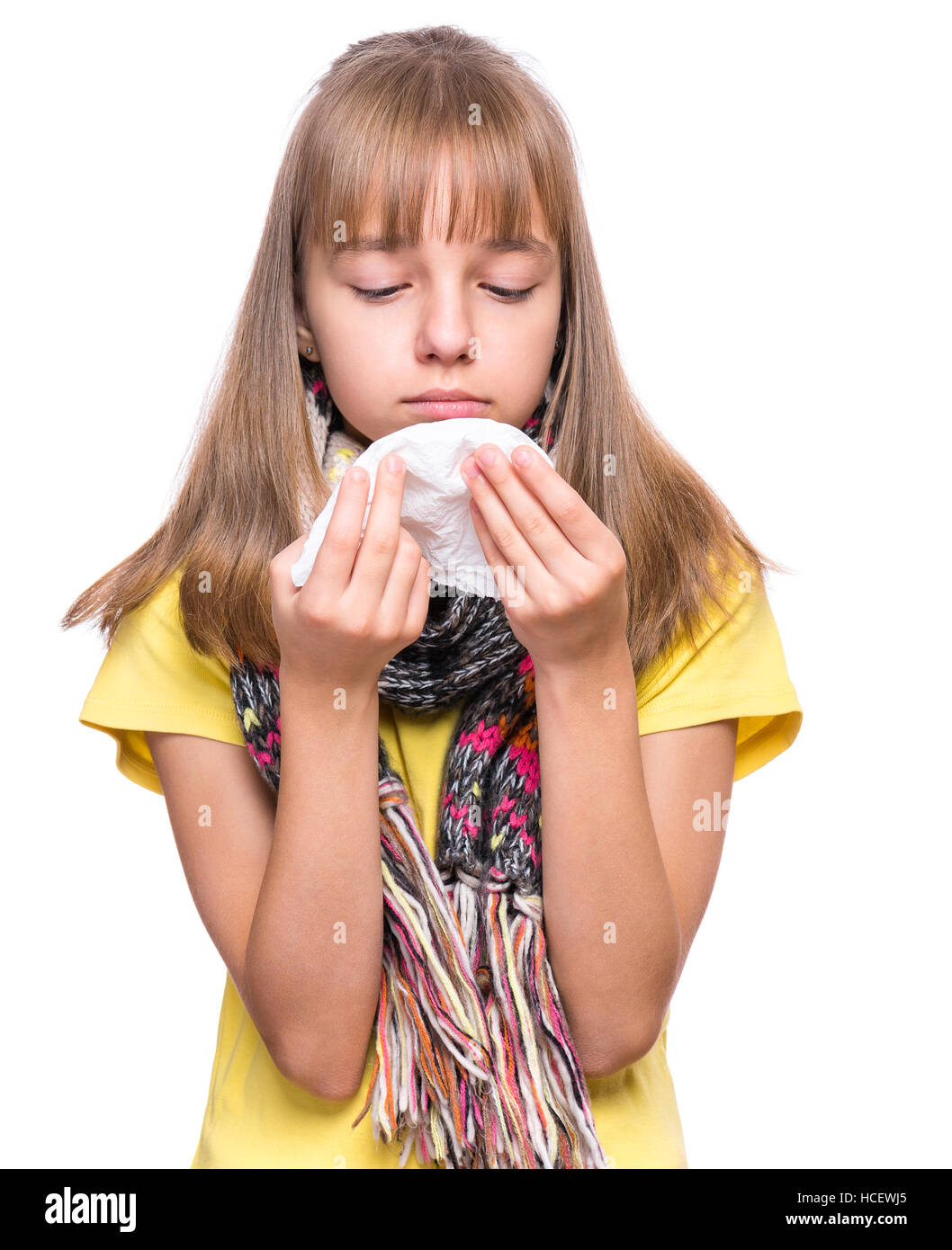 Kranke Mädchen mit Grippe Stockfoto