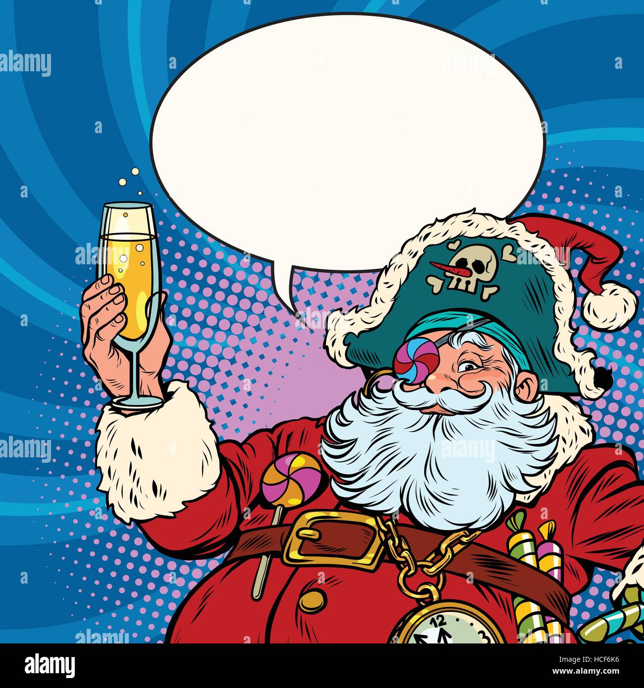 Santa Claus Piraten Champagner toast Stock Vektor