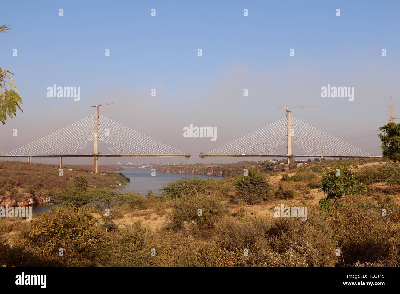 Die Hängebrücke über den Chamble River, Kota Stockfoto