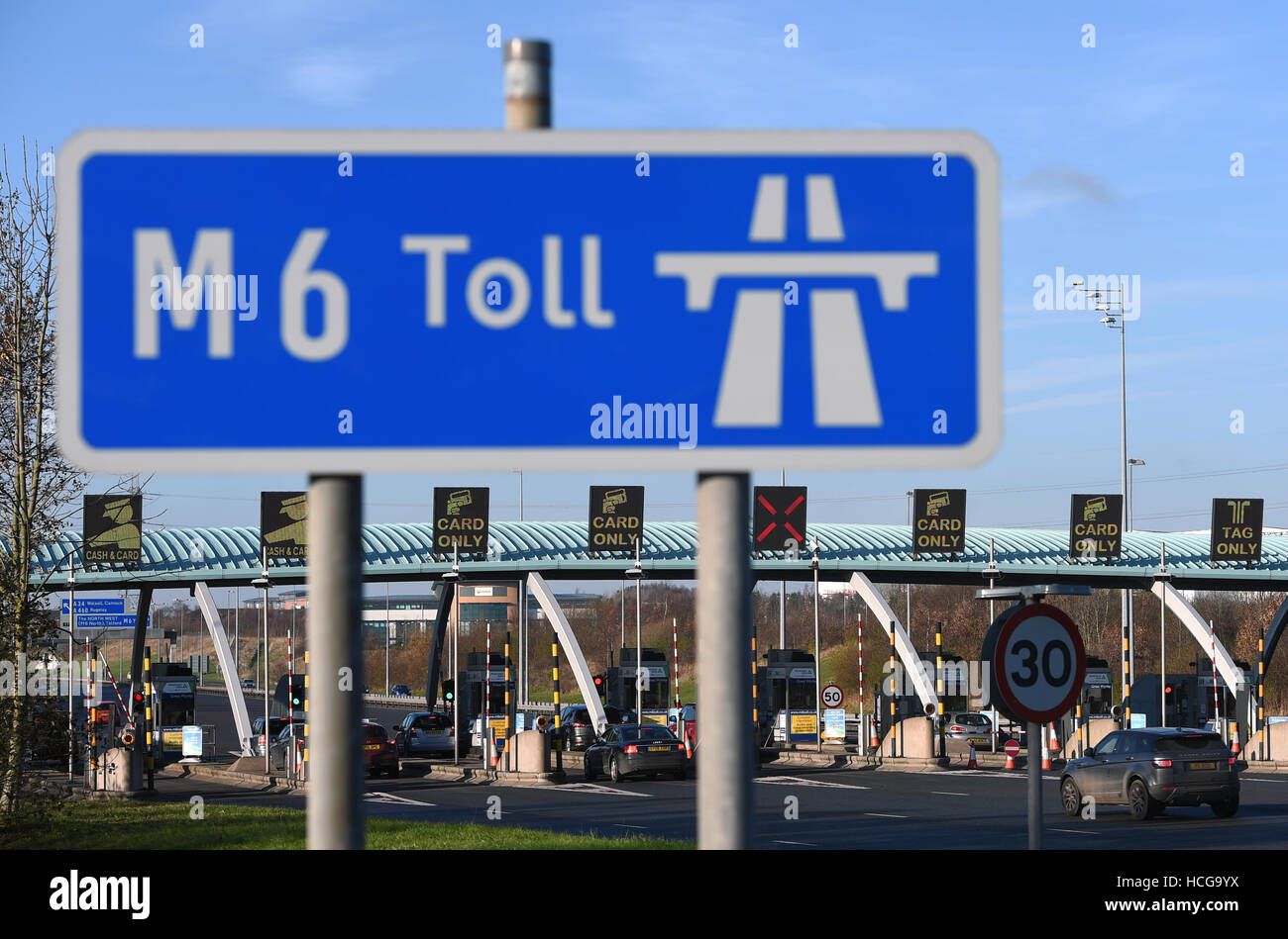 Die M6-Mautstelle am Great Wyrley in Staffordshire. PRESSEVERBAND Foto. Bild Datum: Sonntag, 4. Dezember 2016. Bildnachweis sollte lauten: Joe Giddens/PA Wire Stockfoto