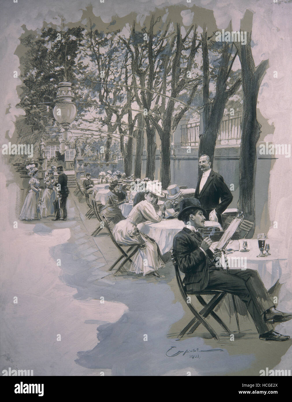 Wilhelm Gause - open Air Cafe in Wien - 1901 Stockfoto