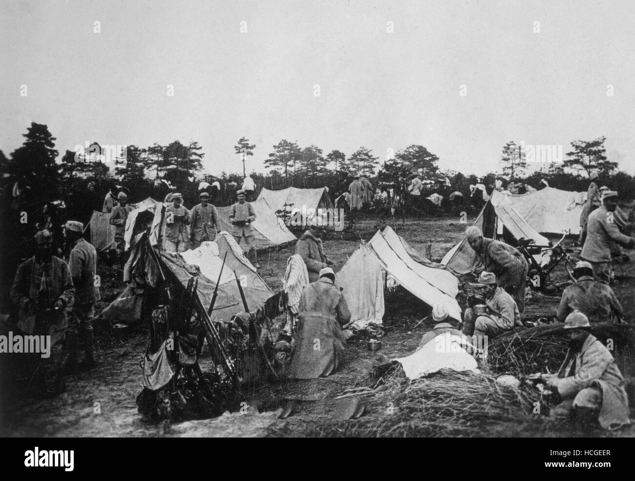 Militärische Biwak in der Somme, Erster Weltkrieg Stockfoto