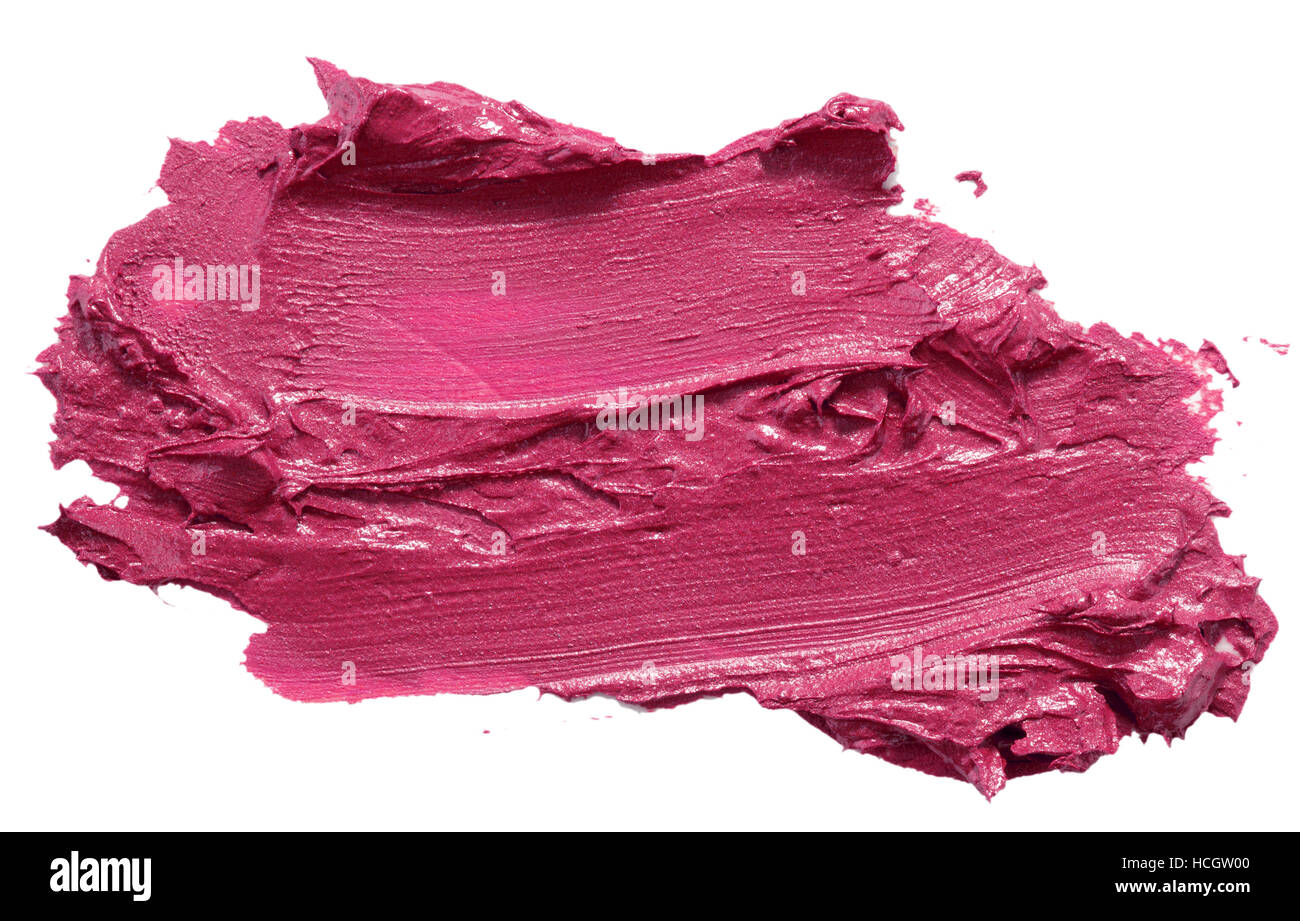 dunkel rosa Lippenstift Strich auf dem weißen Hintergrund isoliert. Stockfoto
