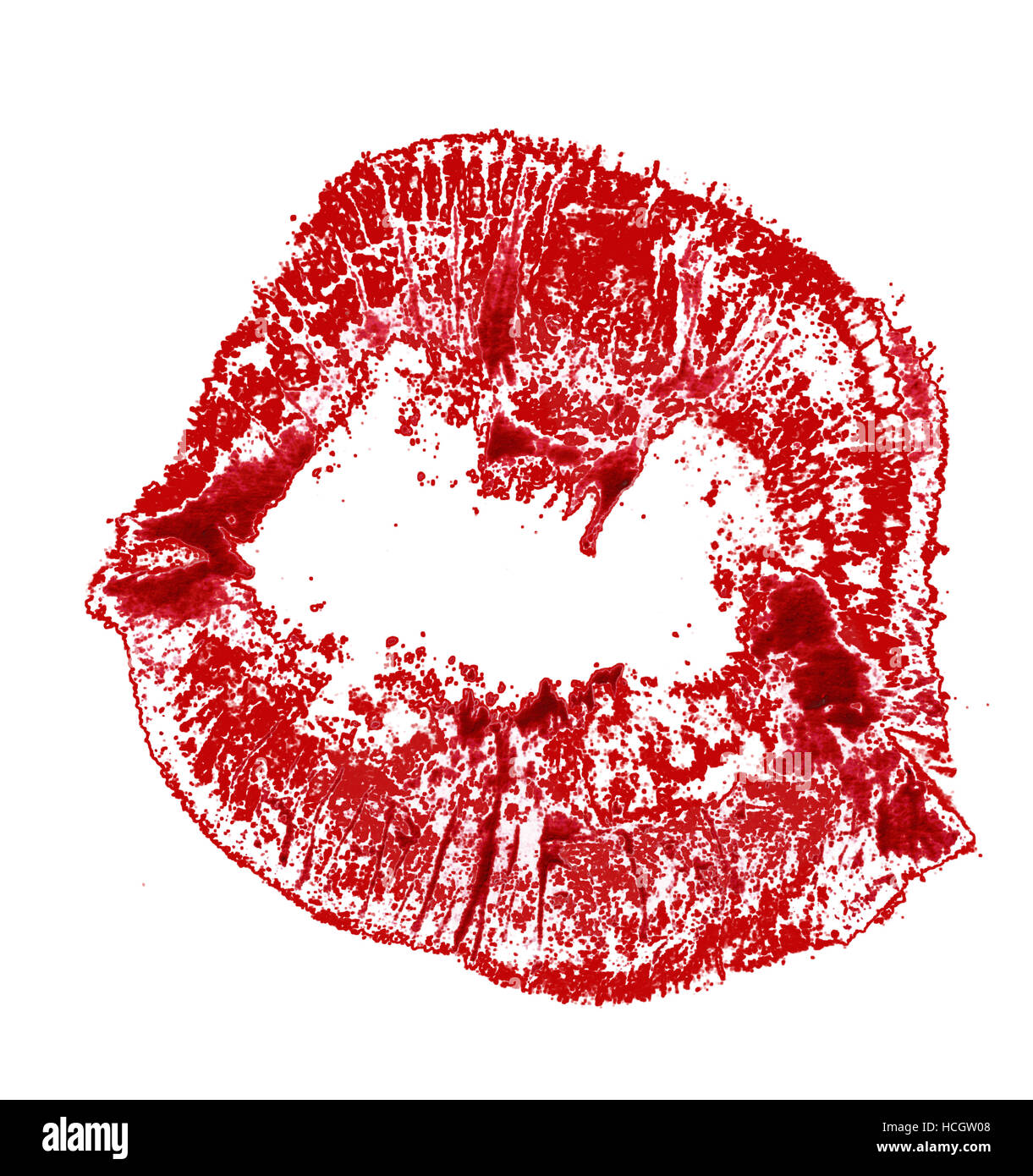 Rote Lippen Impressum isoliert auf weißem Hintergrund. Stockfoto