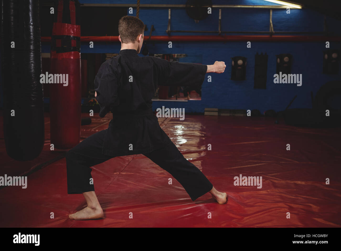 Karate Spieler darstellende Karate Haltung Stockfoto