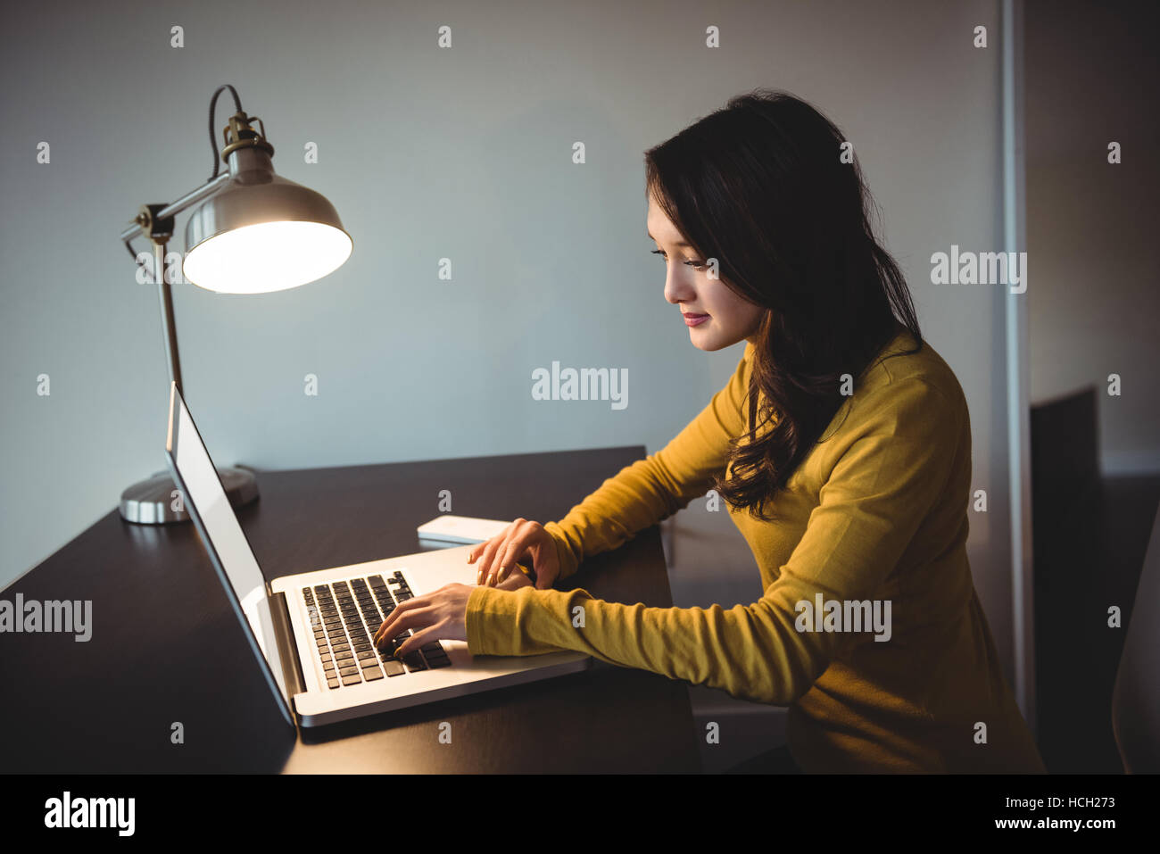 Frau arbeitet am Laptop im Arbeitszimmer Stockfoto