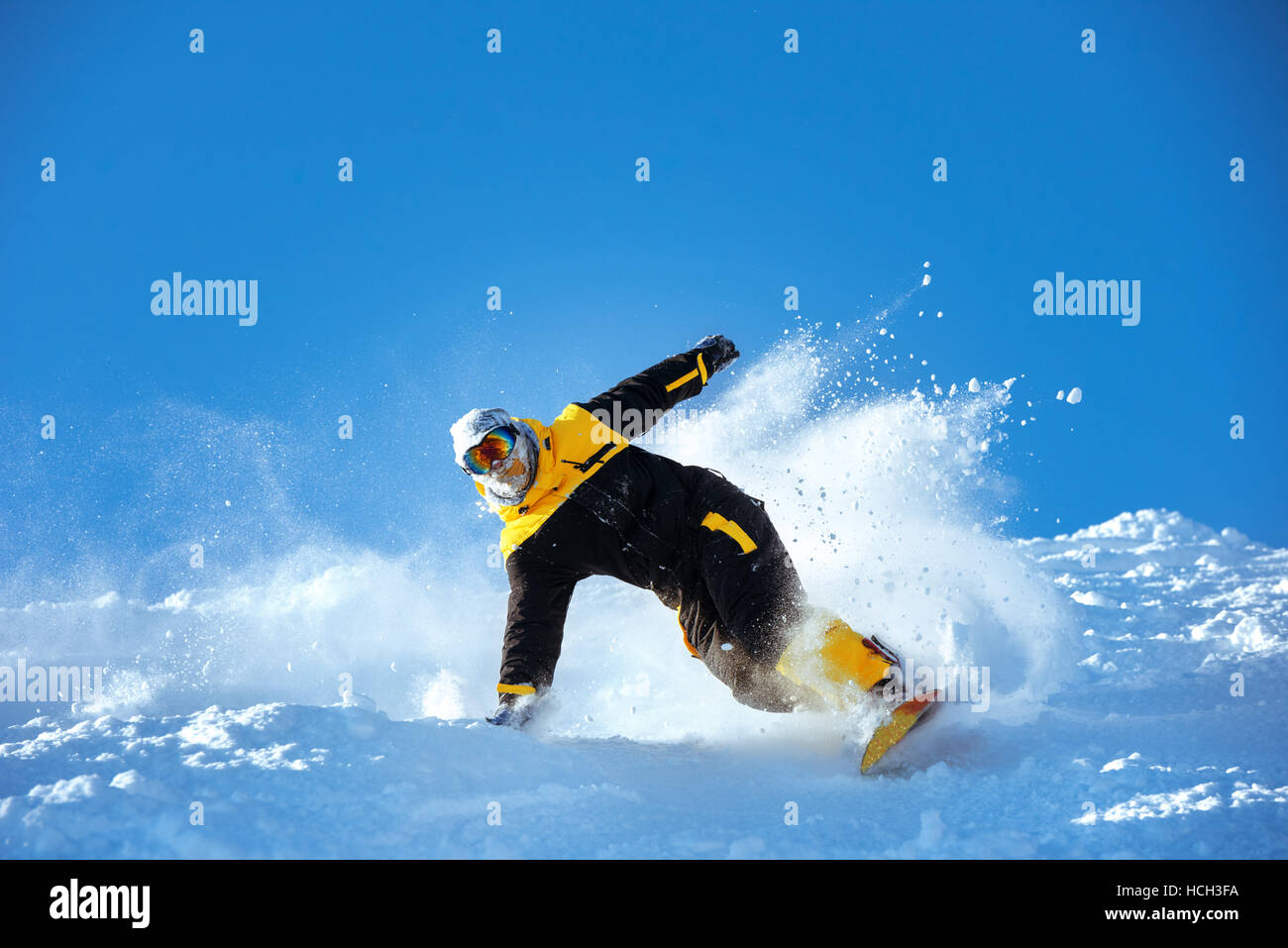Snowboarder Ski Pulver Hang Geschwindigkeit Stockfoto