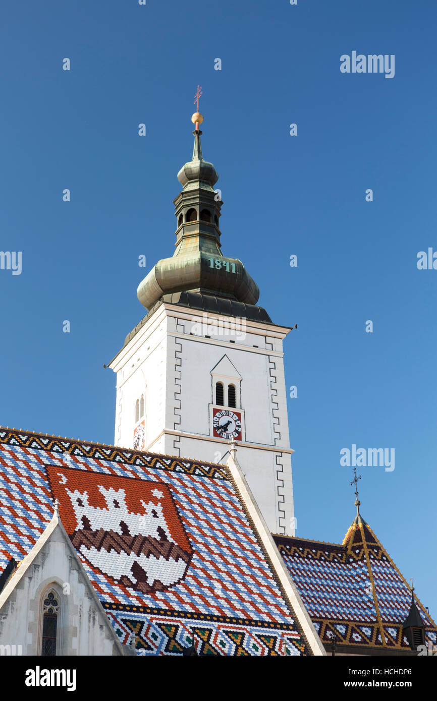 Kroatien, Zagreb, St. Markus Kirche (b.1880) in der Altstadt. Stockfoto
