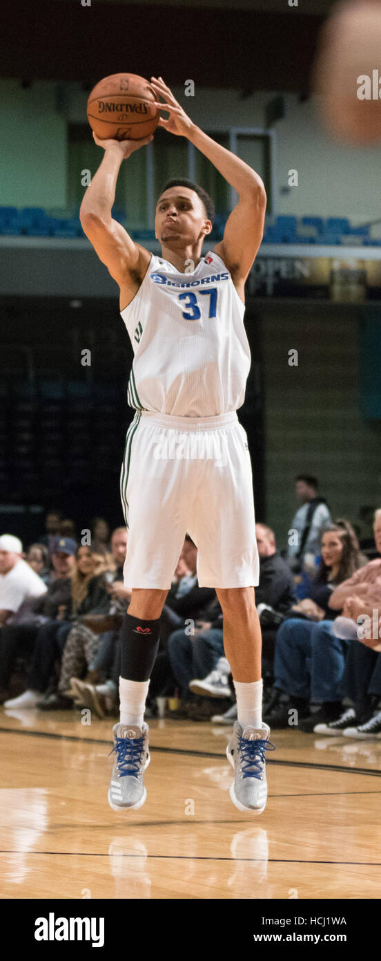 Reno, Nevada, USA. 9. Dezember 2016. Reno Bighorn Guard REGGIE HEARN (37) schießt für drei während der NBA D-League Basketball-Spiel zwischen Reno Dickhornschafe und Iowa Energy im Reno Events Center in Reno, Nevada. © Jeff Mulvihill Jr/ZUMA Draht/Alamy Live-Nachrichten Stockfoto