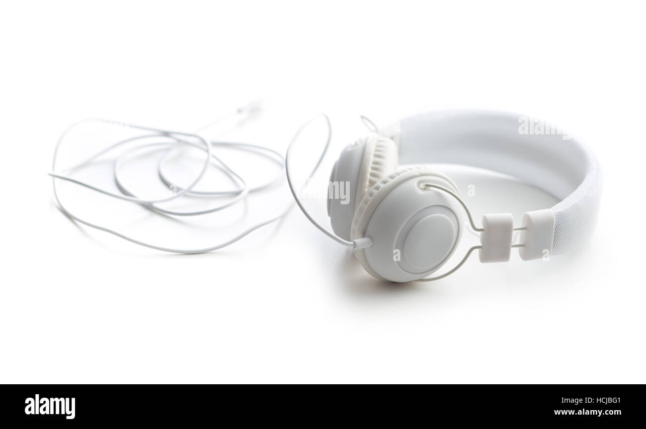 Weiße Hipster Kopfhörer isoliert auf weißem Hintergrund. Stockfoto