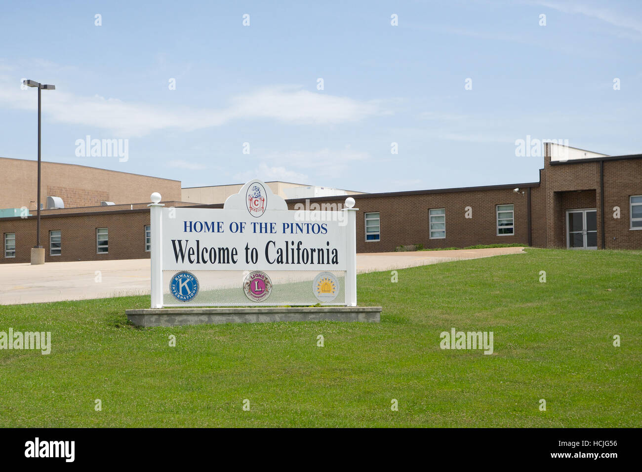 California High School auf Weststraße Buchanan, Route 50, California, Moniteau County, Missouri, USA. Stockfoto
