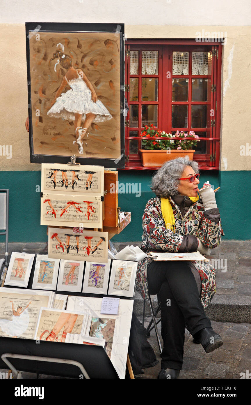 Streetart-Künstler in das Künstlerviertel Montmartre, Paris, Frankreich Stockfoto