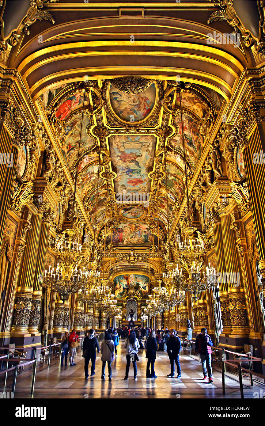 Grand Foyer im Palais Garnier, National Opera House, Paris, Frankreich. Stockfoto