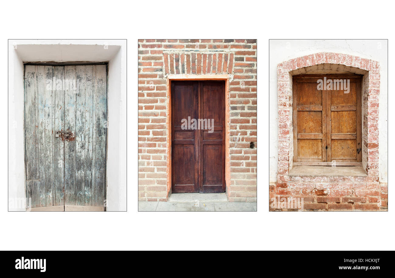 Drei getrennte spanischen Türen in fotografischen Triptychon, alle Schuss in Todos Santos, Baja Sur, Mexiko vom 15. August bis zum 19. 2010 gelegt. Stockfoto