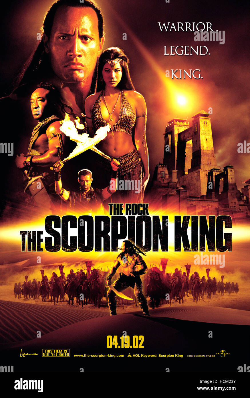 SCORPION KING, The Rock, Michael Clarke Duncan, Kelly Hu, 2002 (c) Universal. Höflichkeit Everett Collection. Stockfoto