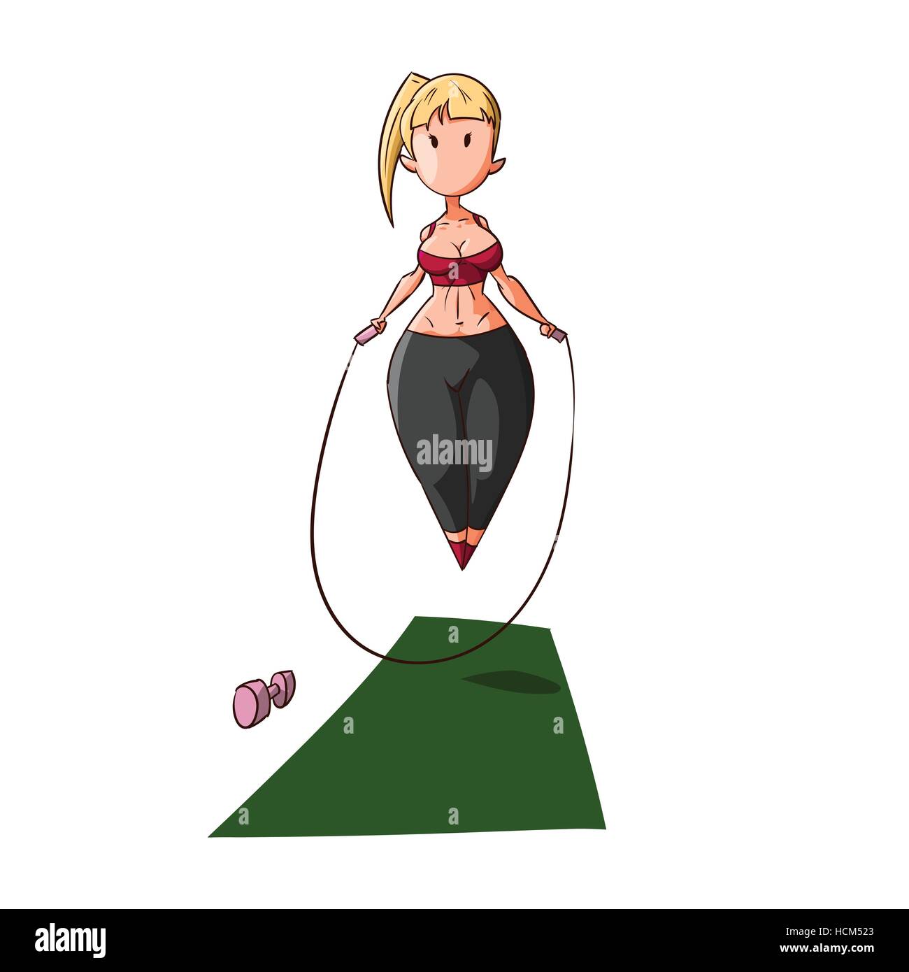 Bunte Vektor-Illustration von einem niedlichen Cartoon Fitness-Mädchen training in der Turnhalle Stock Vektor