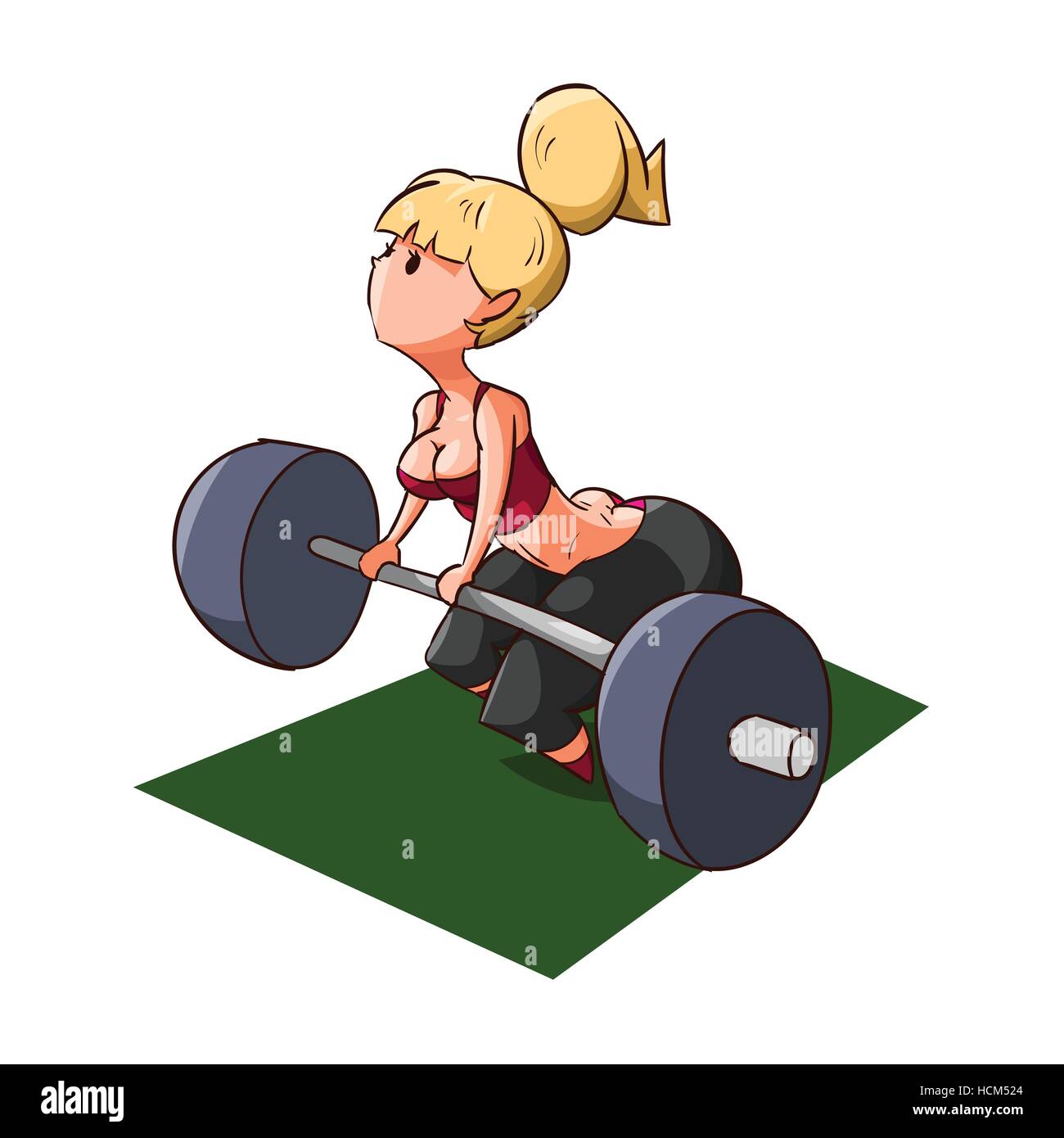 Bunte Vektor-Illustration von einem niedlichen Cartoon Fitness-Mädchen training in der Turnhalle Stock Vektor