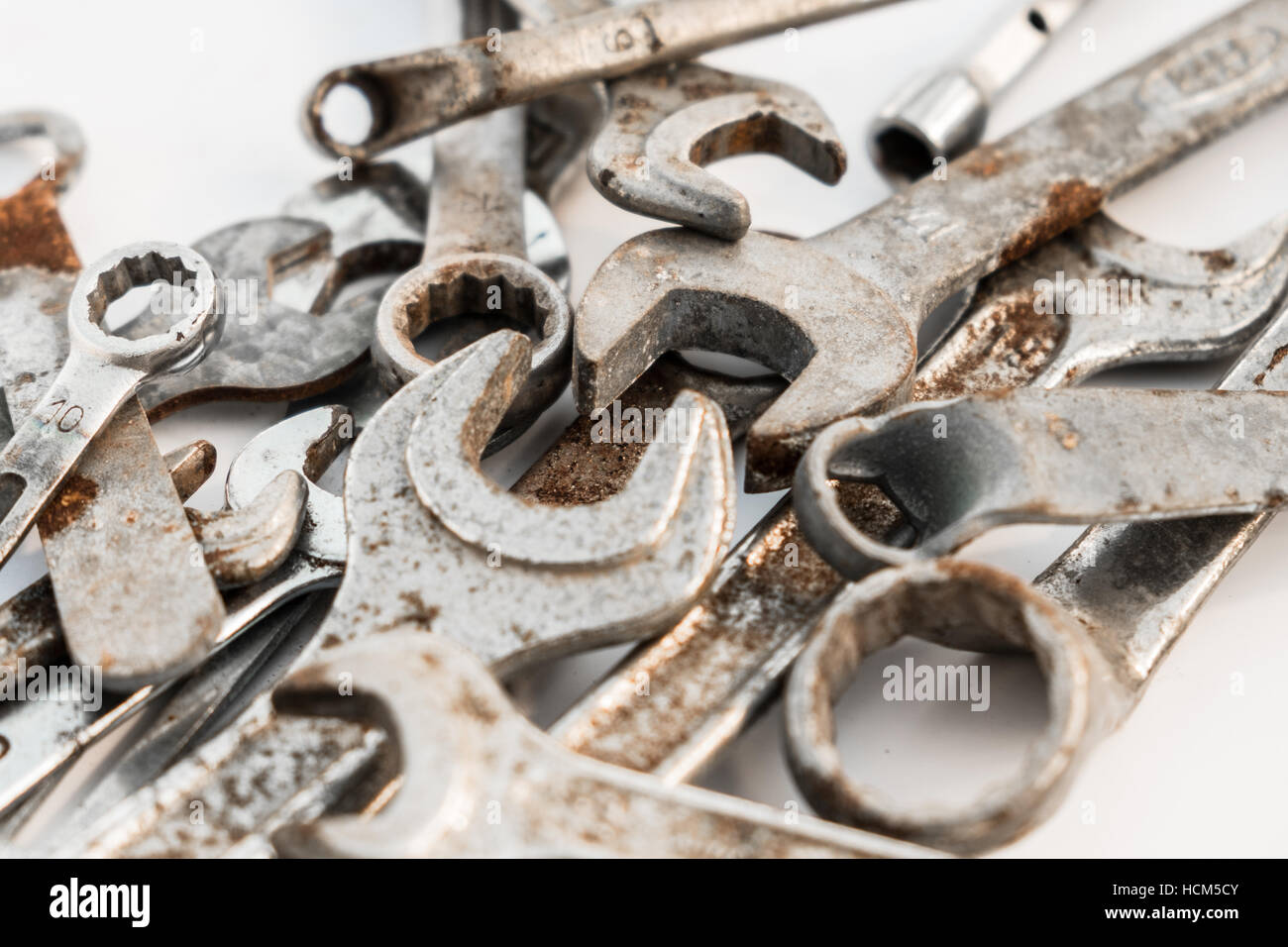 Schraubenschlüssel Set, alte Werkzeuge closeup Stockfoto