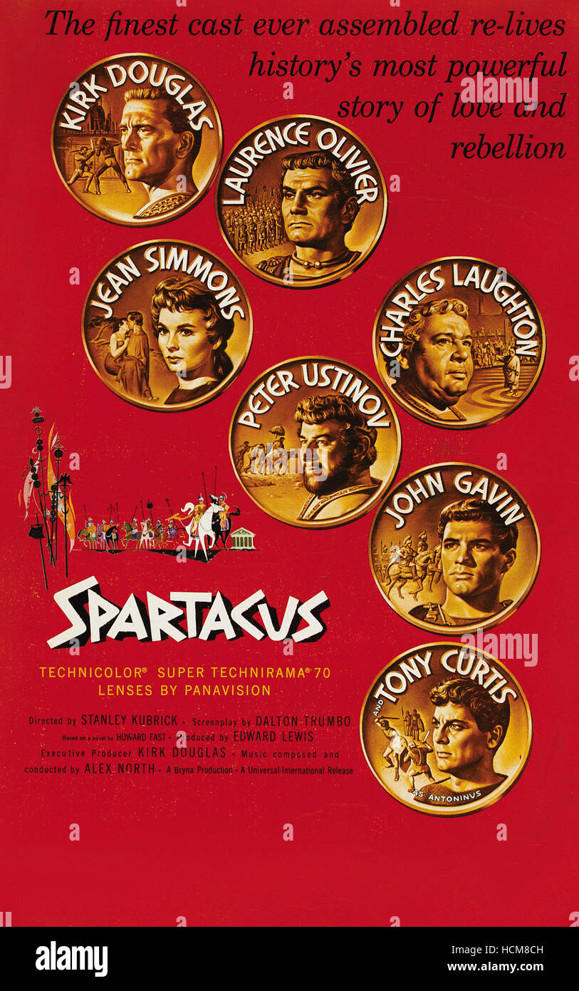 SPARTACUS, von oben auf Fensterkarte: Kirk Douglas, Laurence Olivier, Jean Simmons, Charles Laughton, Peter Ustinov, John Gavin, Stockfoto