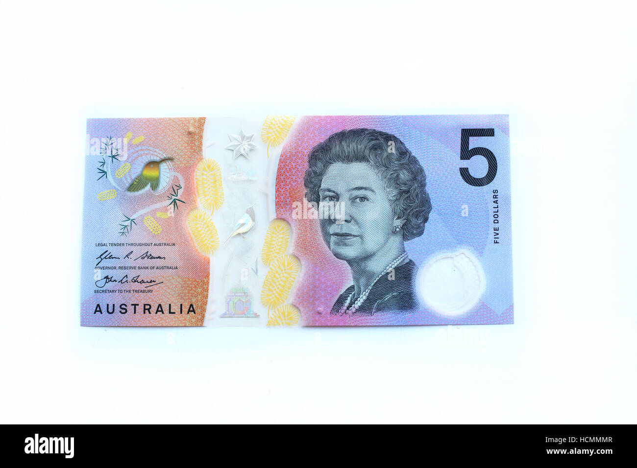 Nahaufnahme eines neuen $5 australische Dollar-Banknote Stockfoto