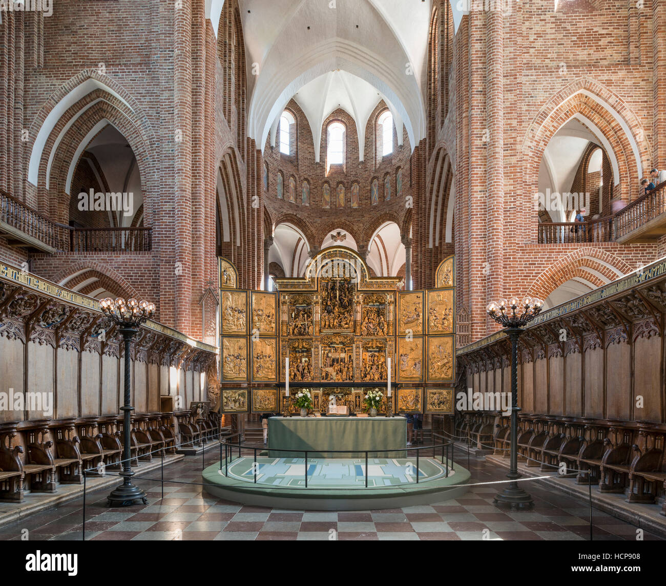 Dom zu Roskilde, Ziegelstein gotisch, Haupt Altar von 1560, geflügelte Altar, Antwerpen Altarbild, Roskilde, Seeland Region, Dänemark Stockfoto