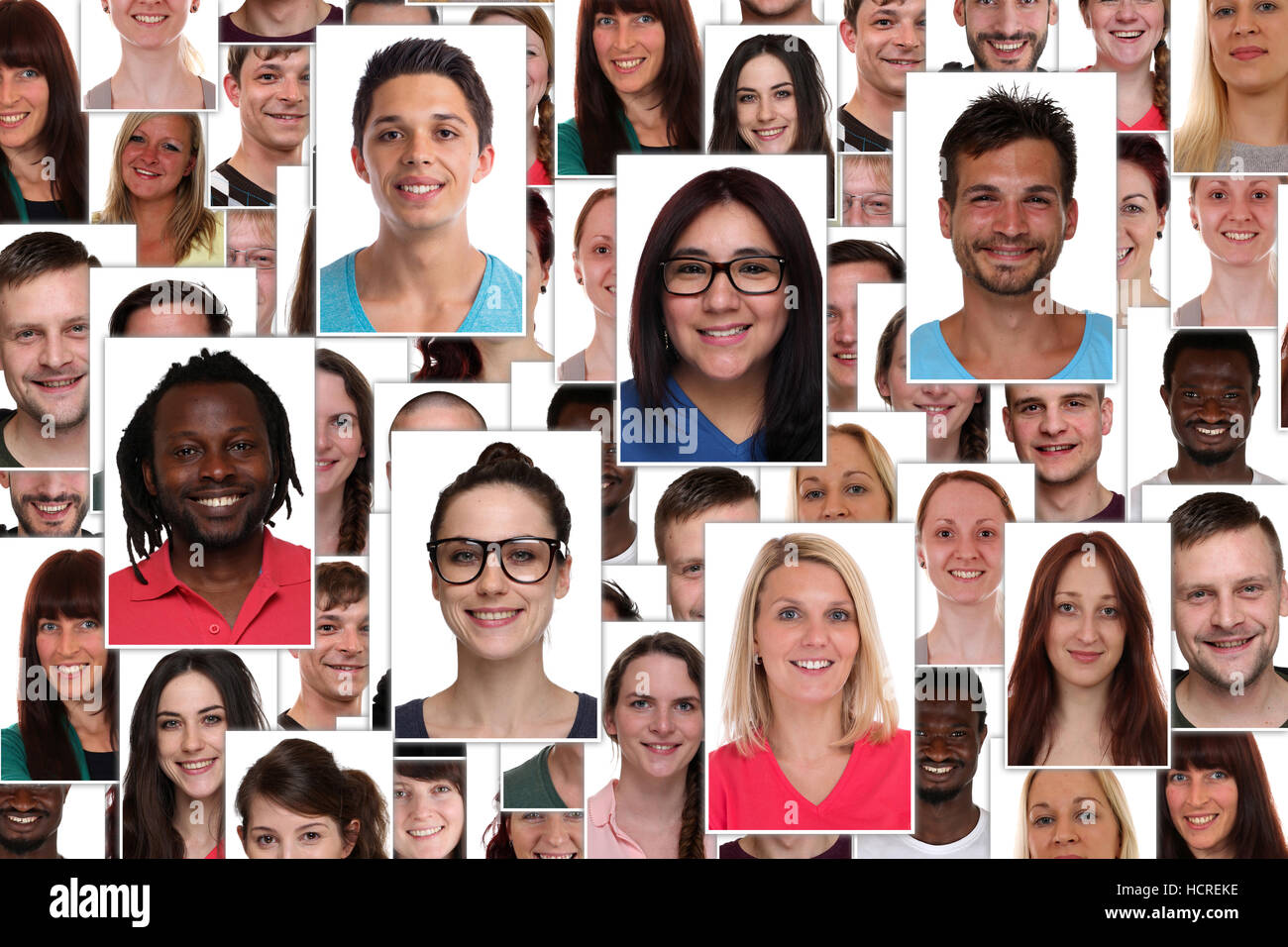 Hintergrund Collage Gruppe multirassische junger Lächeln Lächeln glückliche Menschen Porträt Stockfoto