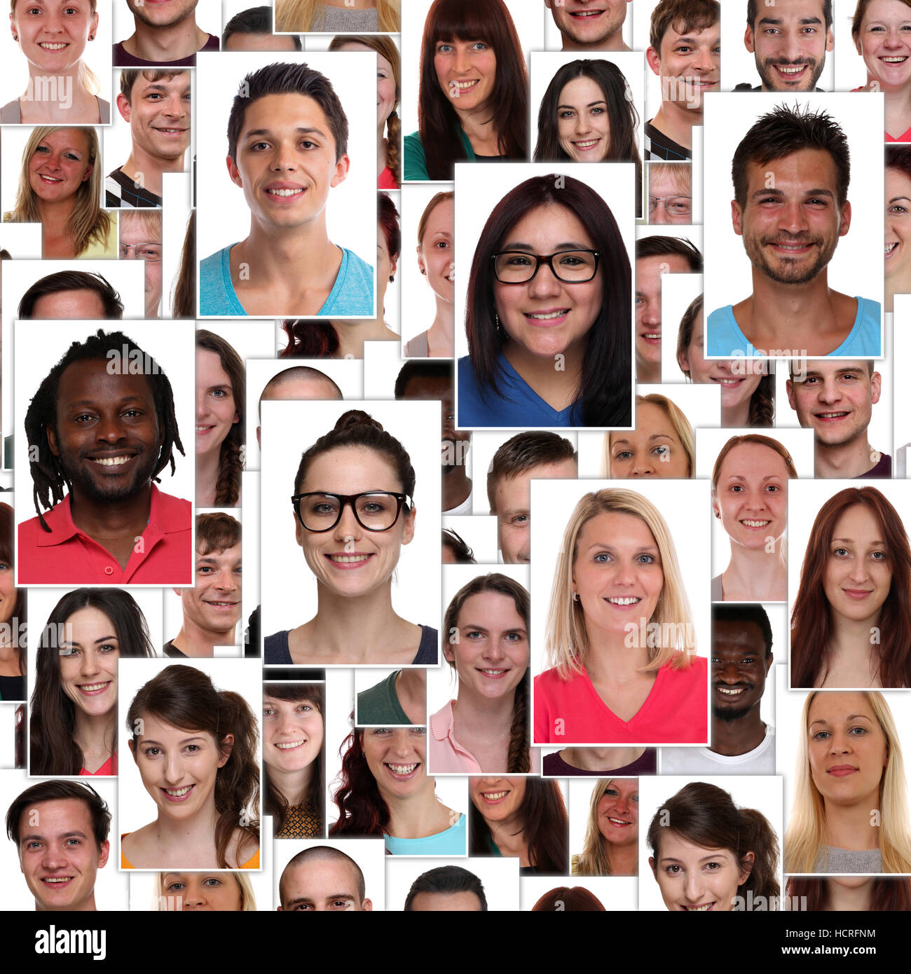 Gemischtrassig Lächeln Lächeln glücklich Jugendliche Gesichter Porträt Hintergrund collage Stockfoto