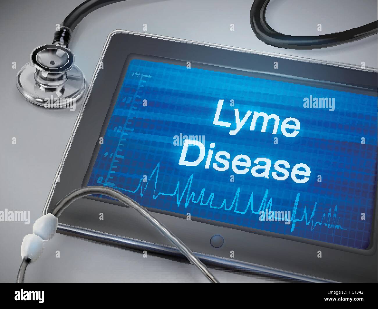 Lyme-Borreliose Wörter auf Tablet mit Stethoskop über Tabelle angezeigt Stock Vektor