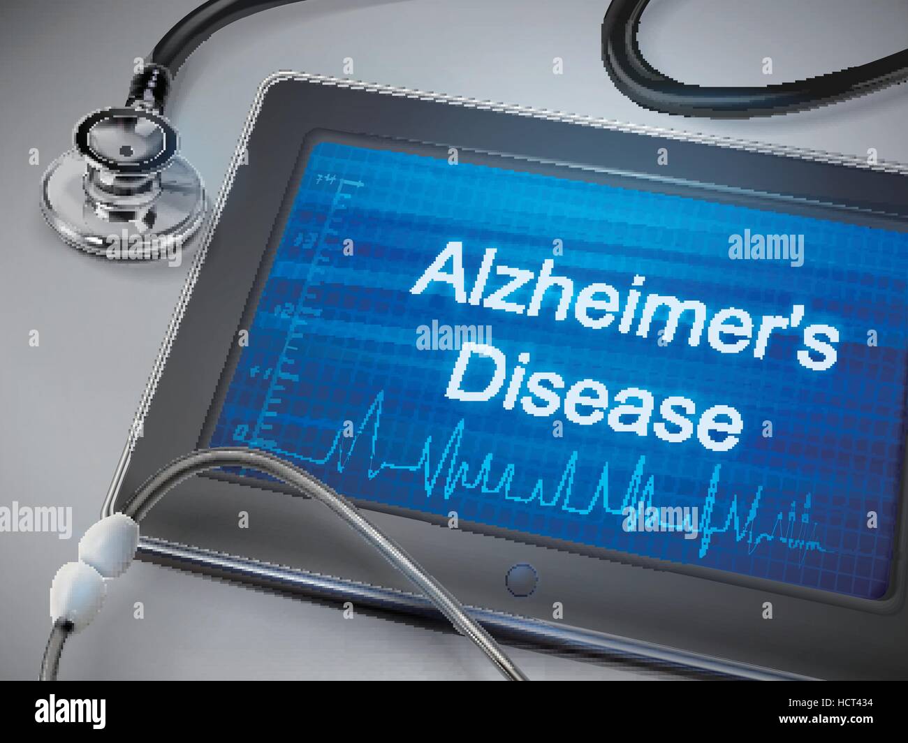 Alzheimer-Krankheit Wörter anzeigen auf Tablet über Tisch Stock Vektor