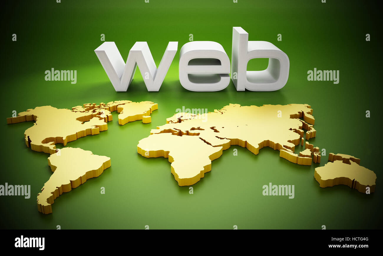 Weiße Web Wort auf Earth-Karte. 3D Illustration. Stockfoto