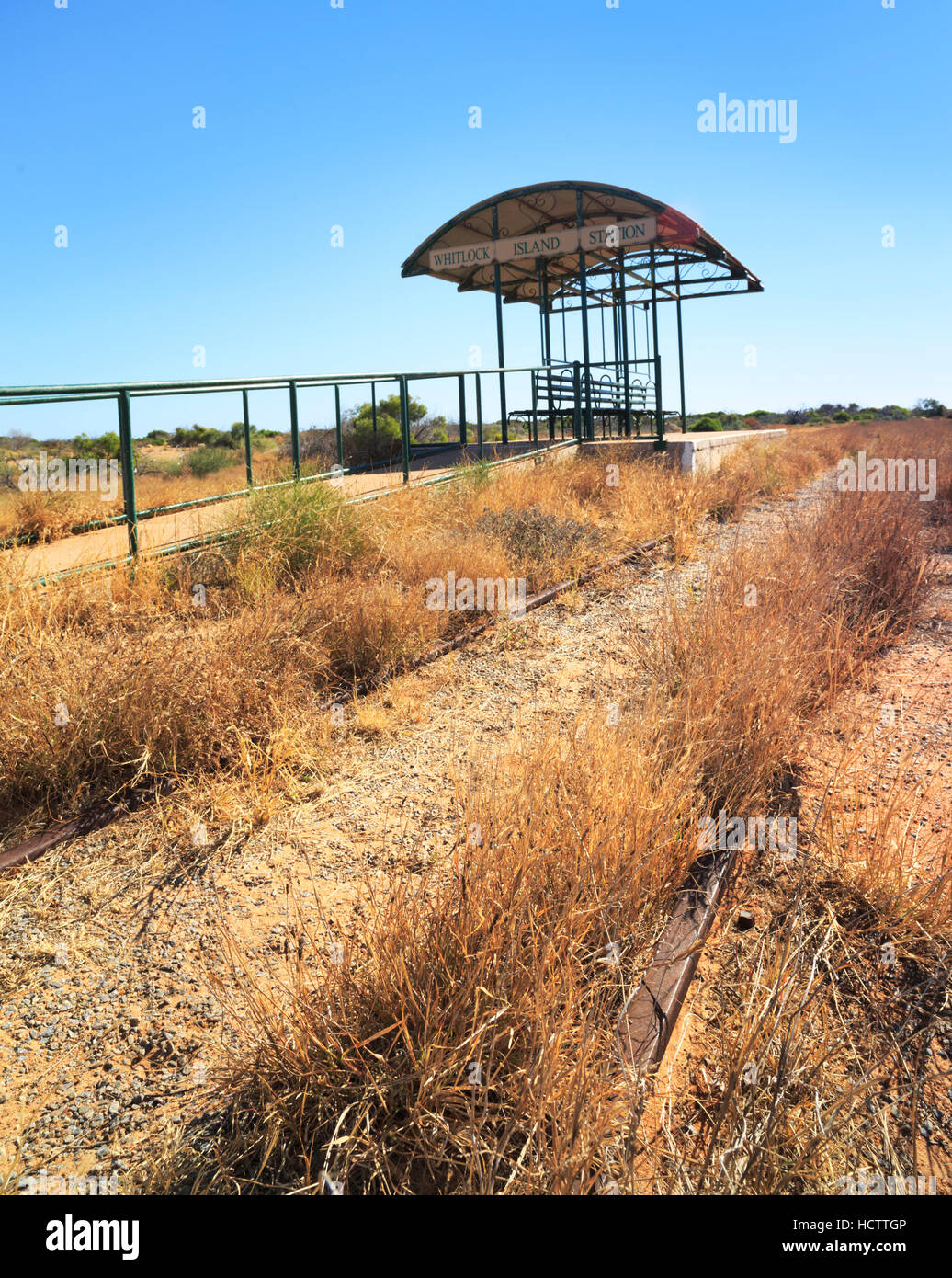 Die verlassenen Whitlock Insel-Tram-Station in Carnarvon, Western Australia Stockfoto