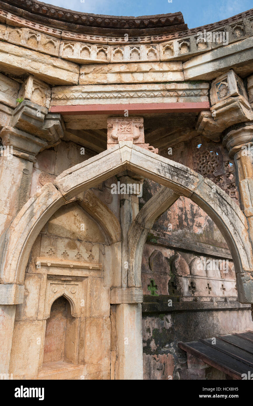 Details aus Malik Mughiths Moschee in Mandu. Madhya Pradesh. Indien Stockfoto