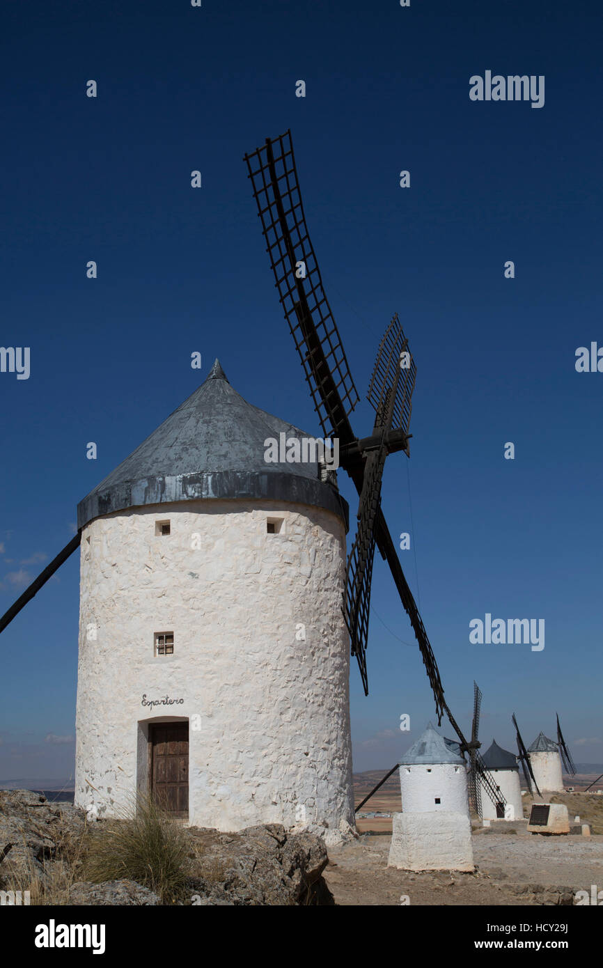 Windmühlen, Consuegra, Kastilien-La Mancha, Spanien Stockfoto